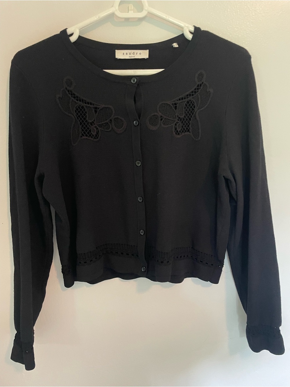 Sandro Black Embroidered Lace-Trim Cardigan - Picture 8 of 8